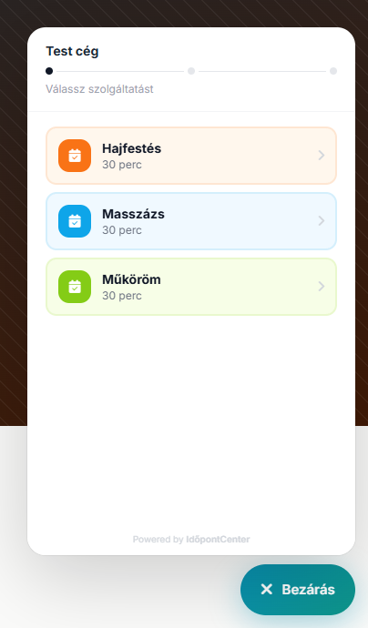 Szolgáltatás kiválasztása